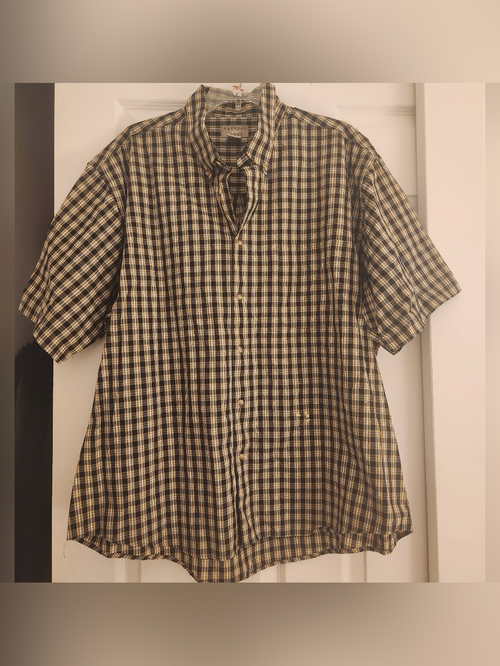 🔆Short-Sleeve Plaid Button-Down Shirt - Black & Tan